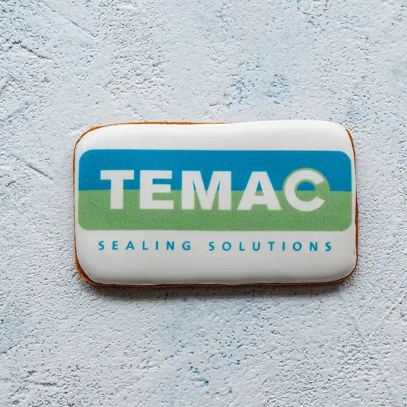 Obdélníkový reklamní perníček s logem TEMAC od Dortoff Nymburk